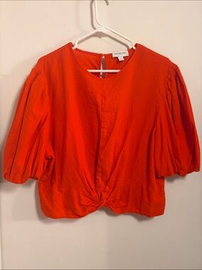 MARC NEW YORK Bubble Hem Puff Sleeve Blouse POPPY RED Large